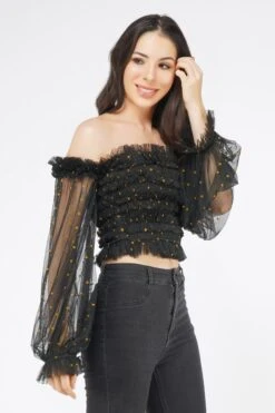 Rolf Black Tulle Top With Gold Polka -Lace & Beads Shop RolfTop 5
