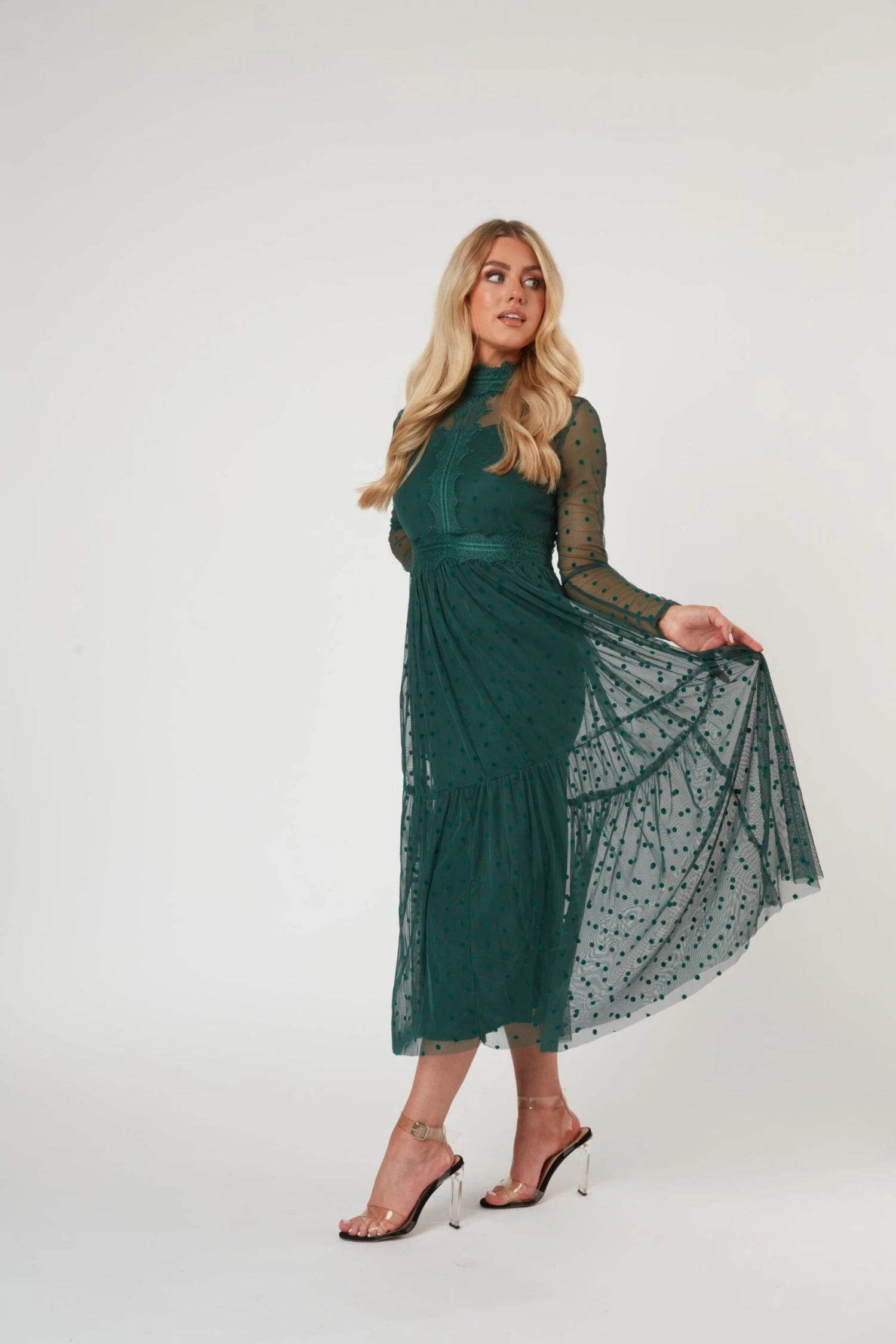 Roman Lola Polka Dot Midi Dress In Green 12 Roman Lola Polka Dot Midi Dress In Green - Image 10