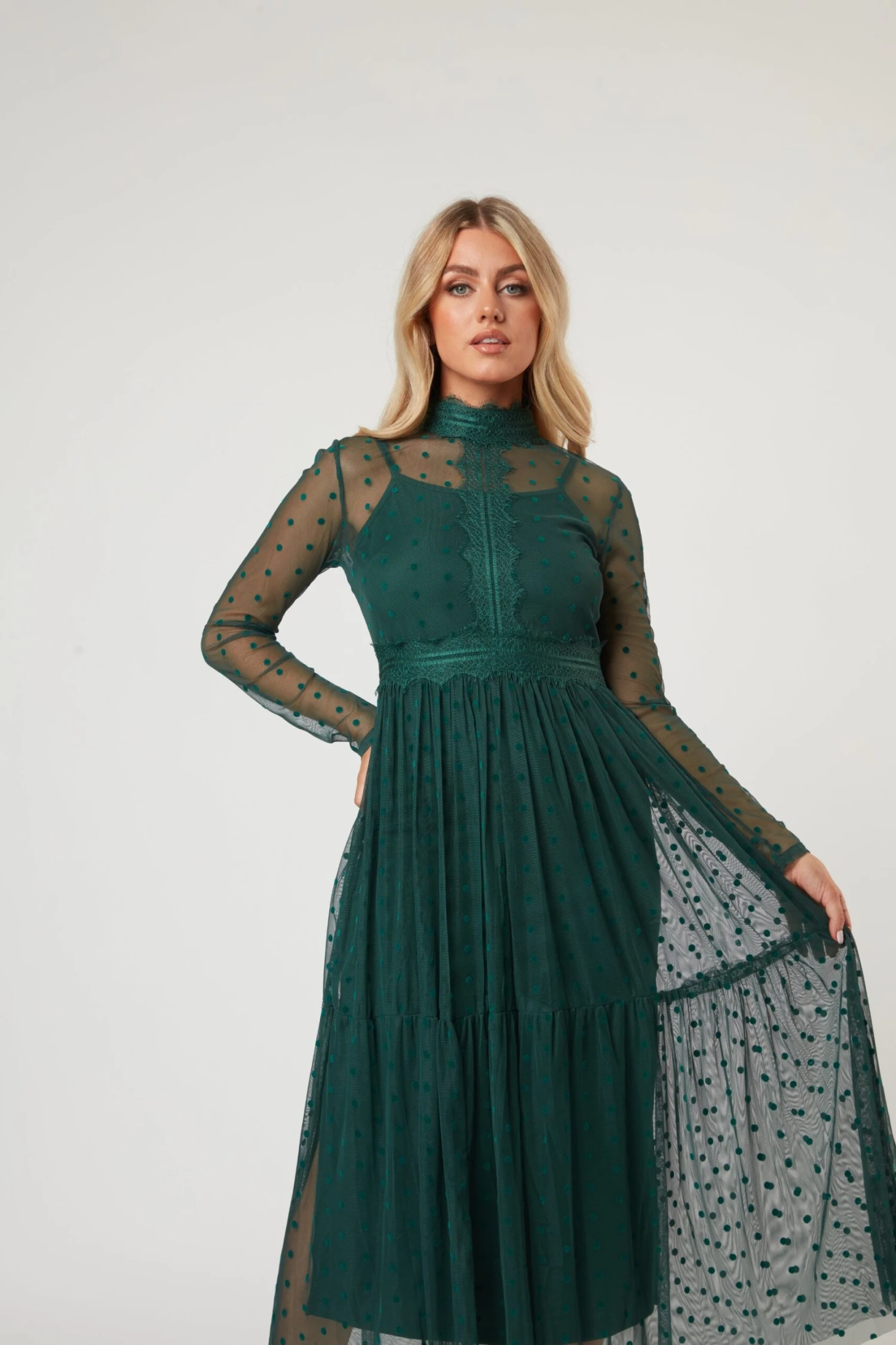 Roman Lola Polka Dot Midi Dress In Green 13 Roman Lola Polka Dot Midi Dress In Green - Image 11