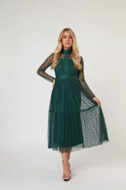 Roman Lola Polka Dot Midi Dress In Green 17 Roman Lola Polka Dot Midi Dress In Green -Lace & Beads Shop RomanLola 3