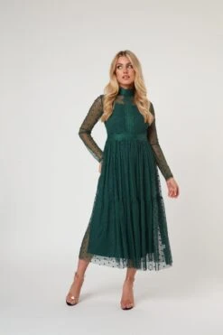 Roman Lola Polka Dot Midi Dress In Green 22 Roman Lola Polka Dot Midi Dress In Green -Lace & Beads Shop RomanLola 5