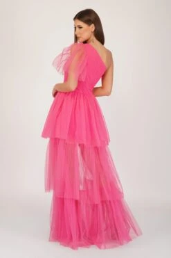 Rowena Bright Pink One Shoulder Tulle Gown -Lace & Beads Shop RowanPink 2