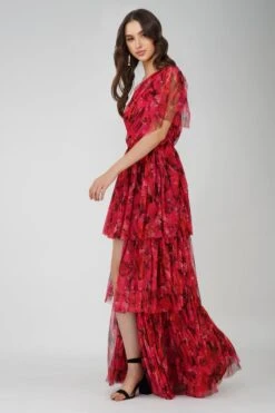 Rowena Red Pink Printed One Shoulder Maxi Dress -Lace & Beads Shop RowenorRowena 1 1