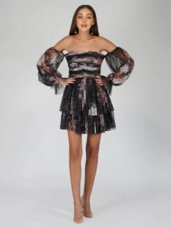 Roxanne Dark Print Tulle Mini Dress -Lace & Beads Shop Roxanne 8