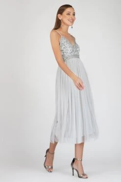 Ruhi Embellished Midi Dress In Grey -Lace & Beads Shop Ruhi 1