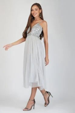 Ruhi Embellished Midi Dress In Grey