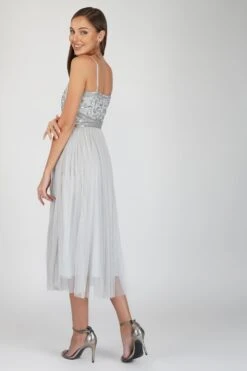 Ruhi Embellished Midi Dress In Grey -Lace & Beads Shop Ruhi 5