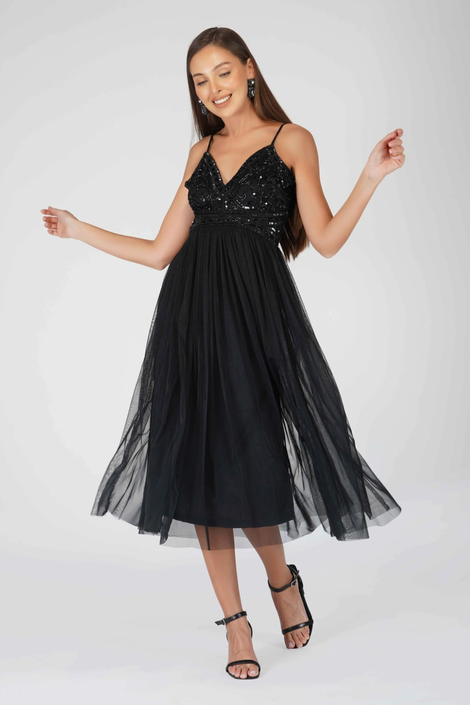 Ruhi Embellished Midi Dress In Black 3 Ruhi Embellished Midi Dress In Black