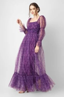 Ruth Purple Printed Tulle Dress -Lace & Beads Shop RuthPurplePrint 5