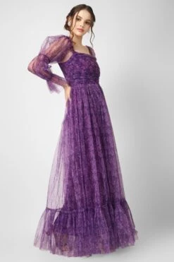 Ruth Purple Printed Tulle Dress -Lace & Beads Shop RuthPurplePrint 7
