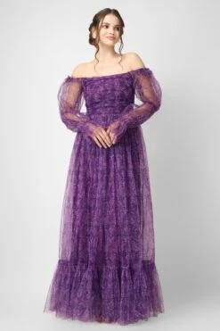 Ruth Purple Printed Tulle Dress -Lace & Beads Shop RuthPurplePrint 9
