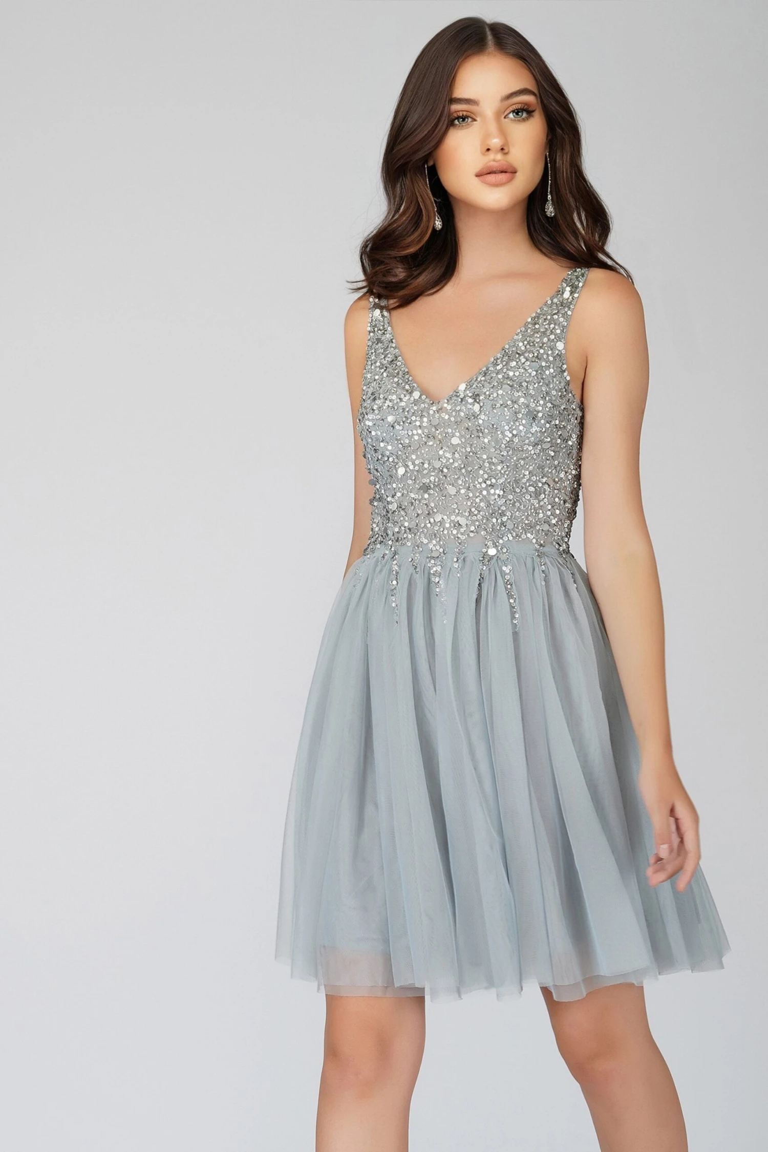 Symphony Light Grey Embellished Mini Dress 6 Symphony Light Grey Embellished Mini Dress - Image 4