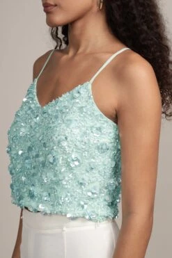 Sandy Sequin Cami Top In Aqua -Lace & Beads Shop Sandy Embellished Top in Aqua 10