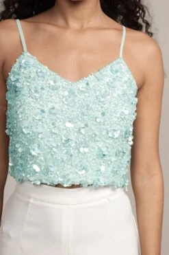 Sandy Sequin Cami Top In Aqua -Lace & Beads Shop Sandy Embellished Top in Aqua 11