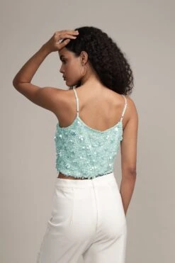 Sandy Sequin Cami Top In Aqua -Lace & Beads Shop Sandy Embellished Top in Aqua 5