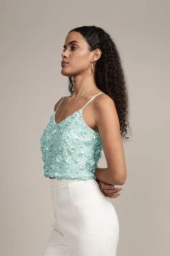 Sandy Sequin Cami Top In Aqua -Lace & Beads Shop Sandy Embellished Top in Aqua 6