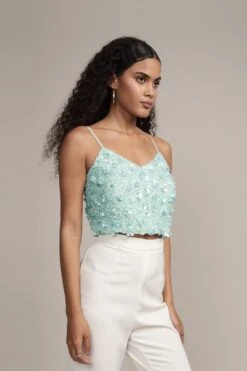 Sandy Sequin Cami Top In Aqua -Lace & Beads Shop Sandy Embellished Top in Aqua 7