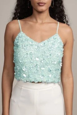 Sandy Sequin Cami Top In Aqua -Lace & Beads Shop Sandy Embellished Top in Aqua 9