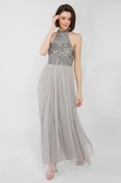 Sareen Grey Embellished Maxi Dress -Lace & Beads Shop Sareen 2