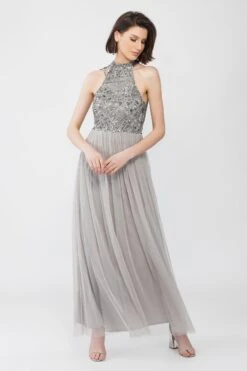 Sareen Grey Embellished Maxi Dress -Lace & Beads Shop Sareen 3