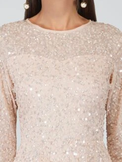 Sila Long Sleeve Embellished Maxi Dress In Blush Pink -Lace & Beads Shop SilaMaxi 6 Copy