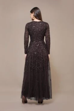 Sila Long Sleeve Embellished Maxi Dress In Coffee Brown 12 Sila Long Sleeve Embellished Maxi Dress In Coffee Brown -Lace & Beads Shop SilaMaxiinChocolateBrown 3