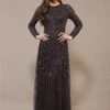 Sila Long Sleeve Embellished Maxi Dress In Coffee Brown -Lace & Beads Shop SilaMaxiinChocolateBrown 4