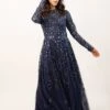 Sila Long Sleeve Embellished Maxi Dress In Dark Blue -Lace & Beads Shop SilaNavy