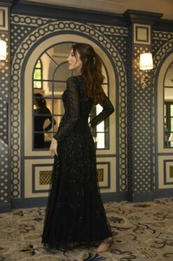 Sila Long Sleeve Embellished Maxi Dress In Black -Lace & Beads Shop Sila Maxi in Black 1 transformed