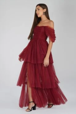 Sydney Burgundy Tulle Maxi Dress -Lace & Beads Shop SydneyBurgundy 1