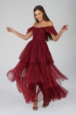 Sydney Burgundy Tulle Maxi Dress -Lace & Beads Shop SydneyBurgundy 2