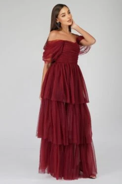 Sydney Burgundy Tulle Maxi Dress -Lace & Beads Shop SydneyBurgundy 4