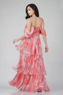 Sydney Chiffon Maxi Dress In Coral Print -Lace & Beads Shop SydneyChiffonMaxiinCoralPrint 2