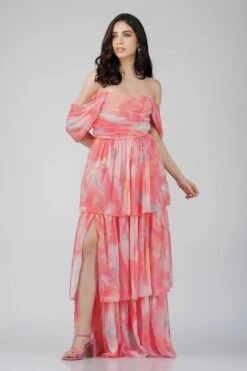 Sydney Chiffon Maxi Dress In Coral Print -Lace & Beads Shop SydneyChiffonMaxiinCoralPrint 3