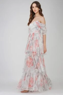 Sydney Tulle Maxi Dress In Peach Floral