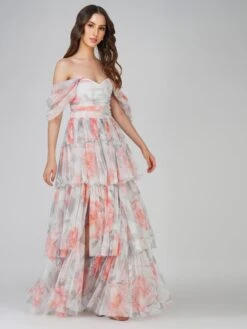 Sydney Tulle Maxi Dress In Peach Floral -Lace & Beads Shop SydneyMaxi PeachFloral 6 1 1