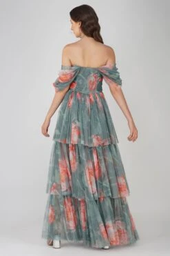 Sydney Tulle Maxi Dress In Sage Green Floral -Lace & Beads Shop SydneyMaxi SageGreenFloralPrint 3 1