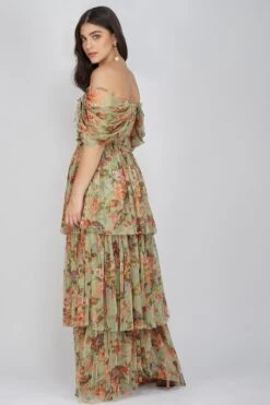 Sydney Tulle Maxi Dress In Green Floral -Lace & Beads Shop SydneyMaxiGreenFloral 4 Copy