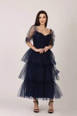 Sydney Tulle Midi Dress In Navy -Lace & Beads Shop SydneyMidi Navy 1 1