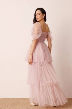 Sydney Off Shoulder Tulle Maxi Dress In Dusty Pink -Lace & Beads Shop Sydney Maxi in Dusty Pink 2