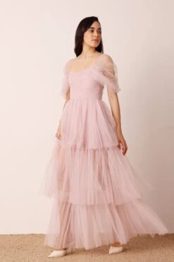 Sydney Off Shoulder Tulle Maxi Dress In Dusty Pink -Lace & Beads Shop Sydney Maxi in Dusty Pink 4