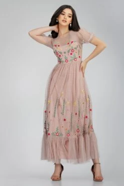 Azalea Dusty Pink Embroidered Dress -Lace & Beads Shop TahliaLB L 097 4