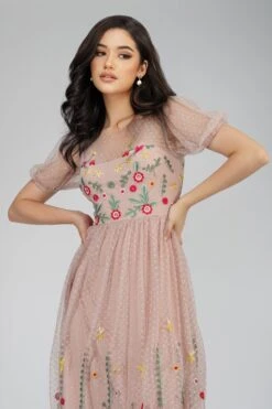 Azalea Dusty Pink Embroidered Dress -Lace & Beads Shop TahliaLB L 097 5