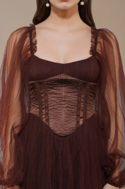 Tara Mini Dress In Coffee Brown -Lace & Beads Shop Tara Mini in Coffee Brown 1