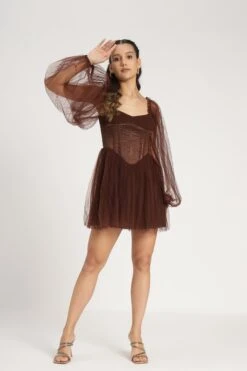 Tara Mini Dress In Coffee Brown -Lace & Beads Shop Tara Mini in Coffee Brown 2