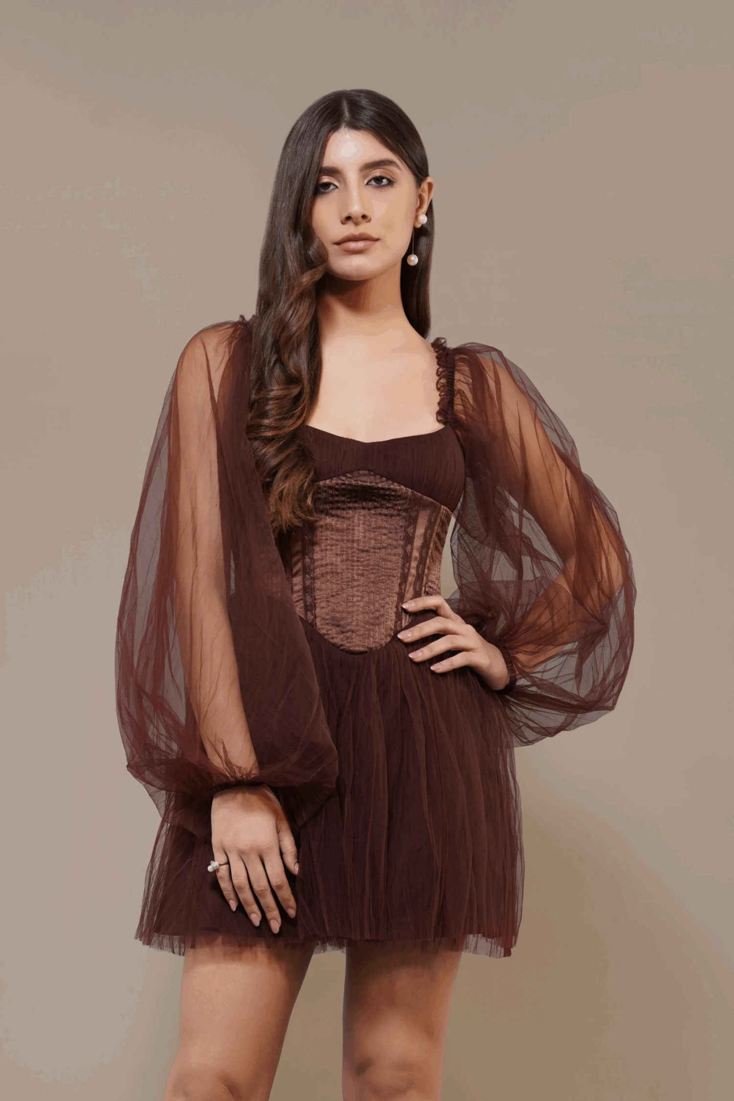 Tara Mini Dress In Coffee Brown