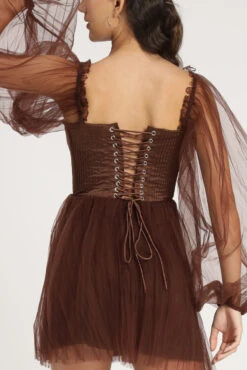 Tara Mini Dress In Coffee Brown -Lace & Beads Shop Tara Mini in Coffee Brown 4 a