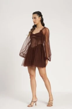 Tara Mini Dress In Coffee Brown -Lace & Beads Shop Tara Mini in Coffee Brown 5