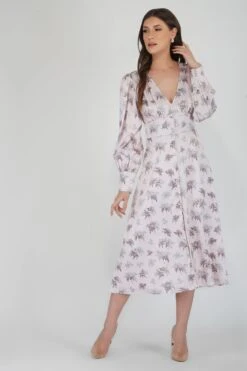 Tessa Long Sleeve Satin Midi Dress In Pink -Lace & Beads Shop TessaPink 3