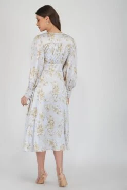 Tessa Long Sleeve Satin Midi Dress In Champagne -Lace & Beads Shop TessaWhiteGold 3